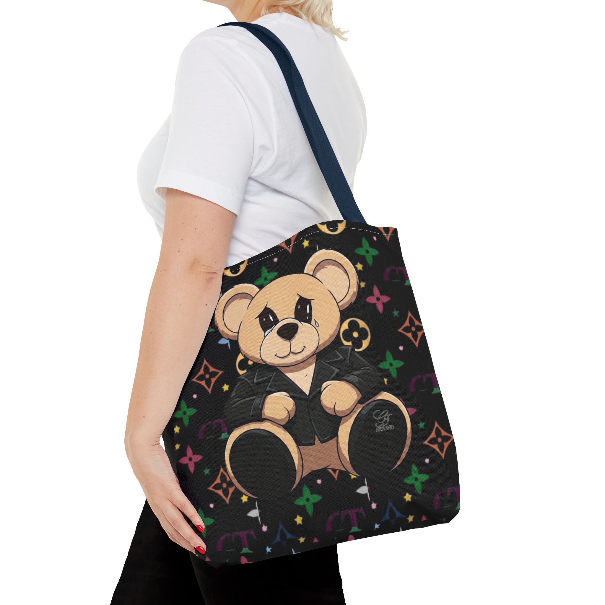 Elite Black Urban Designer Teddy Bear Monogram Tote Bag by GT Artland