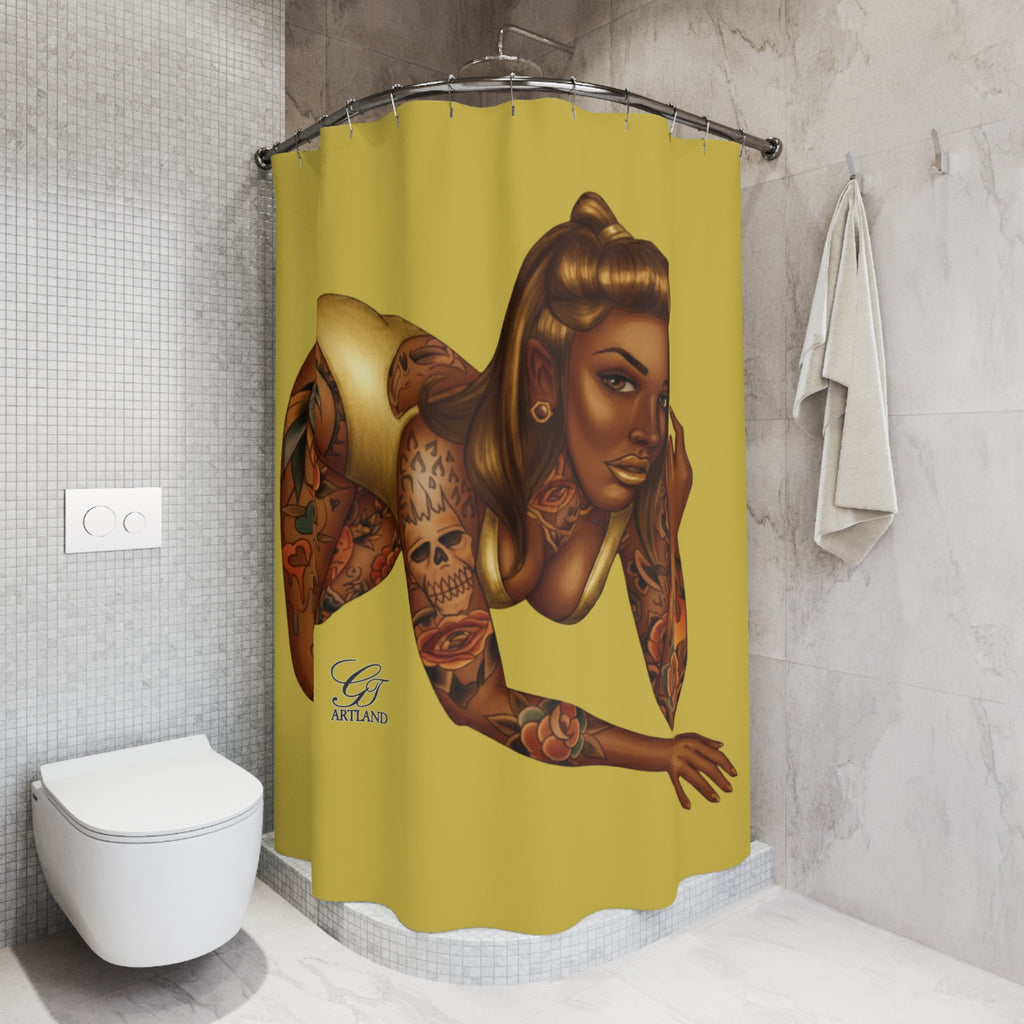 Tattooed Pinup Diva Shower Curtain - Yellow -Bathroom