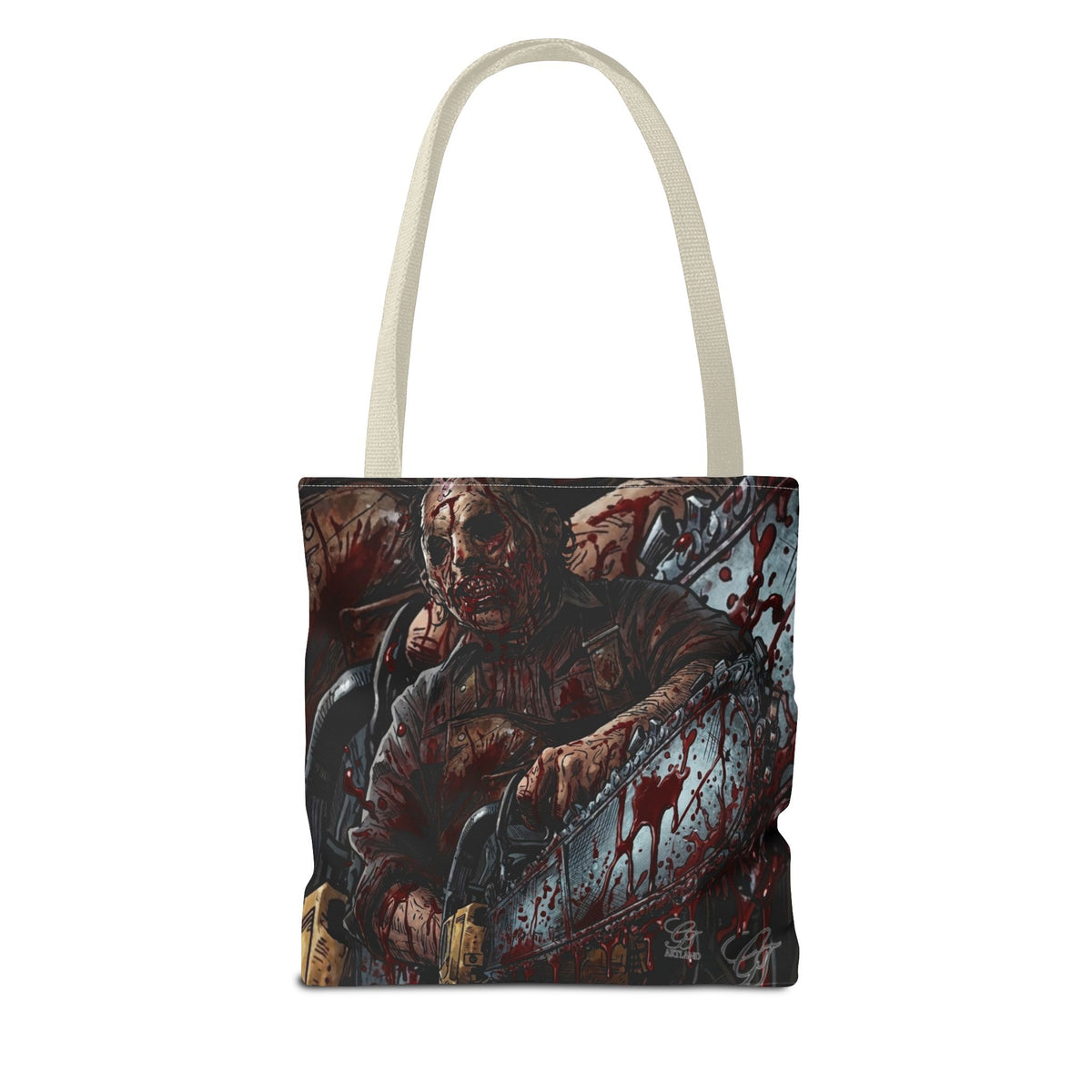 Bloody Zombie Chainsaw Tote Bag | Horror Thriller by GT Artland