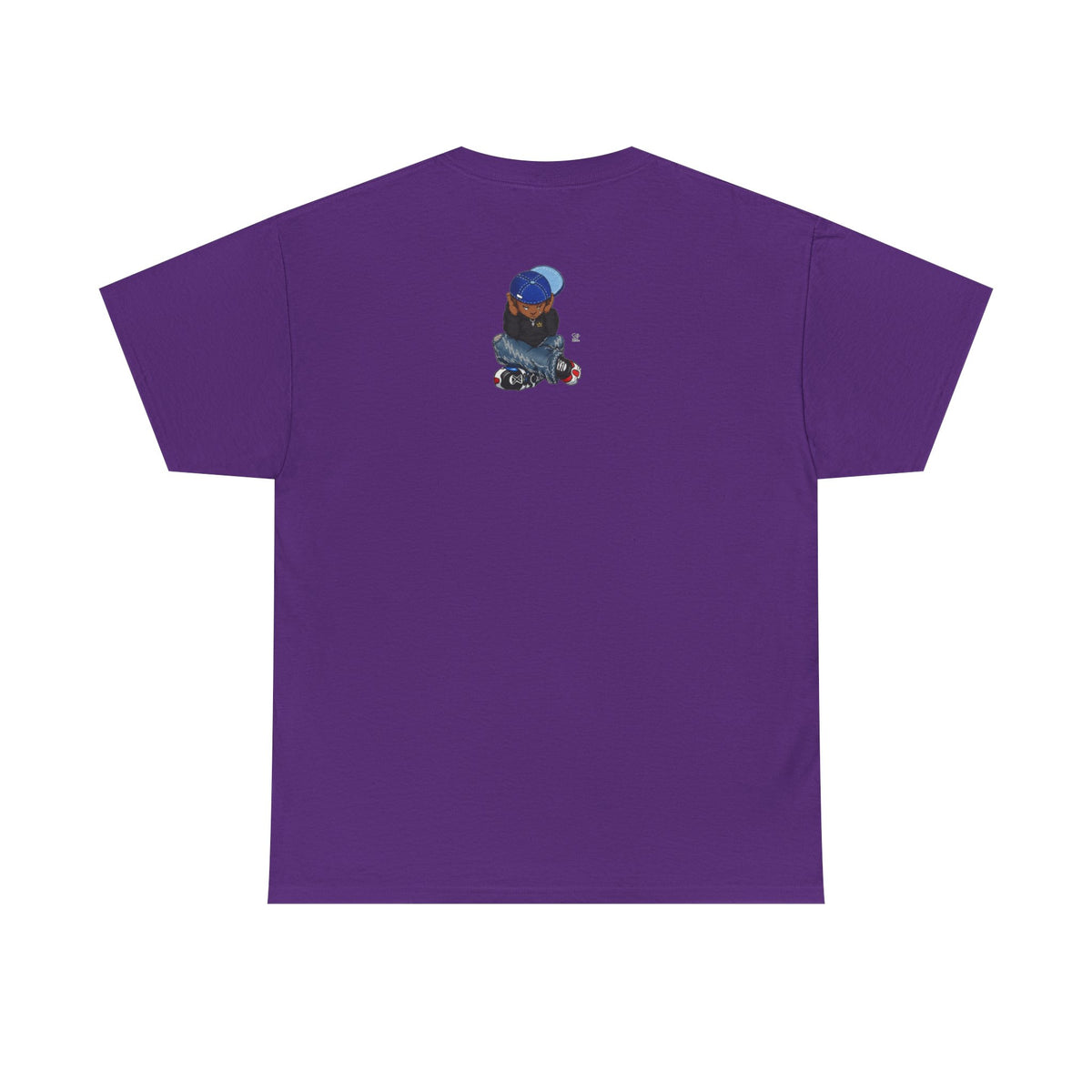 Ebony Sad Kid Illustration T-Shirt | Sitting Boy Graphic Tee b