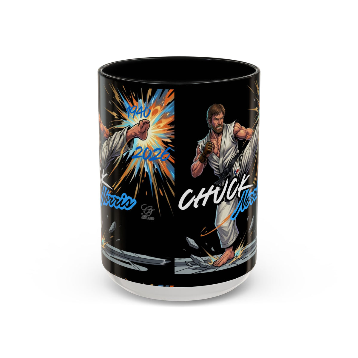 Norris Martial Artist Kick Mug | Black Accent Coffee Cup