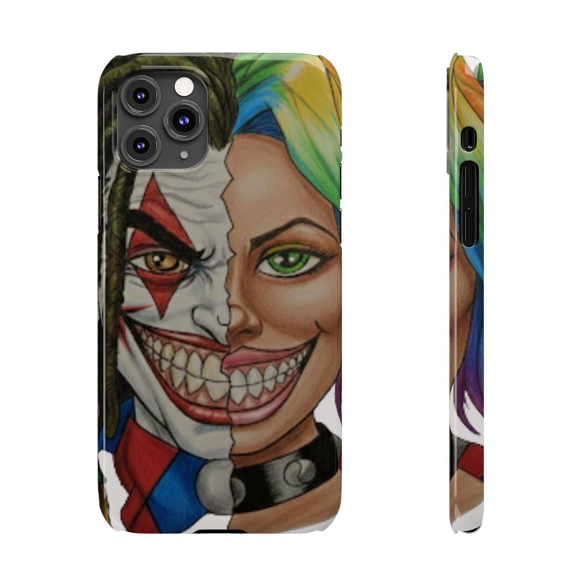 Crazy Couple Clown and Girl Half and Half 2 Faced Illustration Slim Phone Case | by GT Artland
