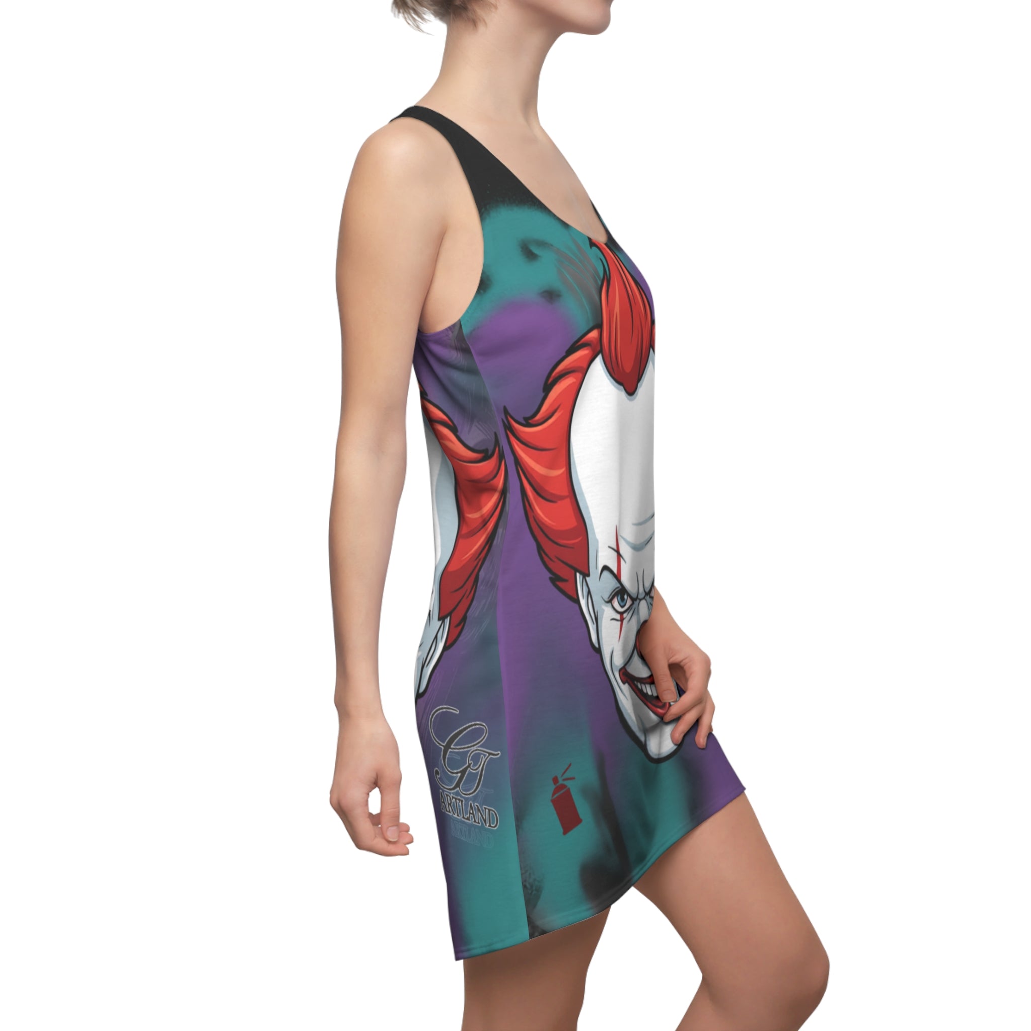 Scary Clown Face Racerback Dress | Horror Carnival Print