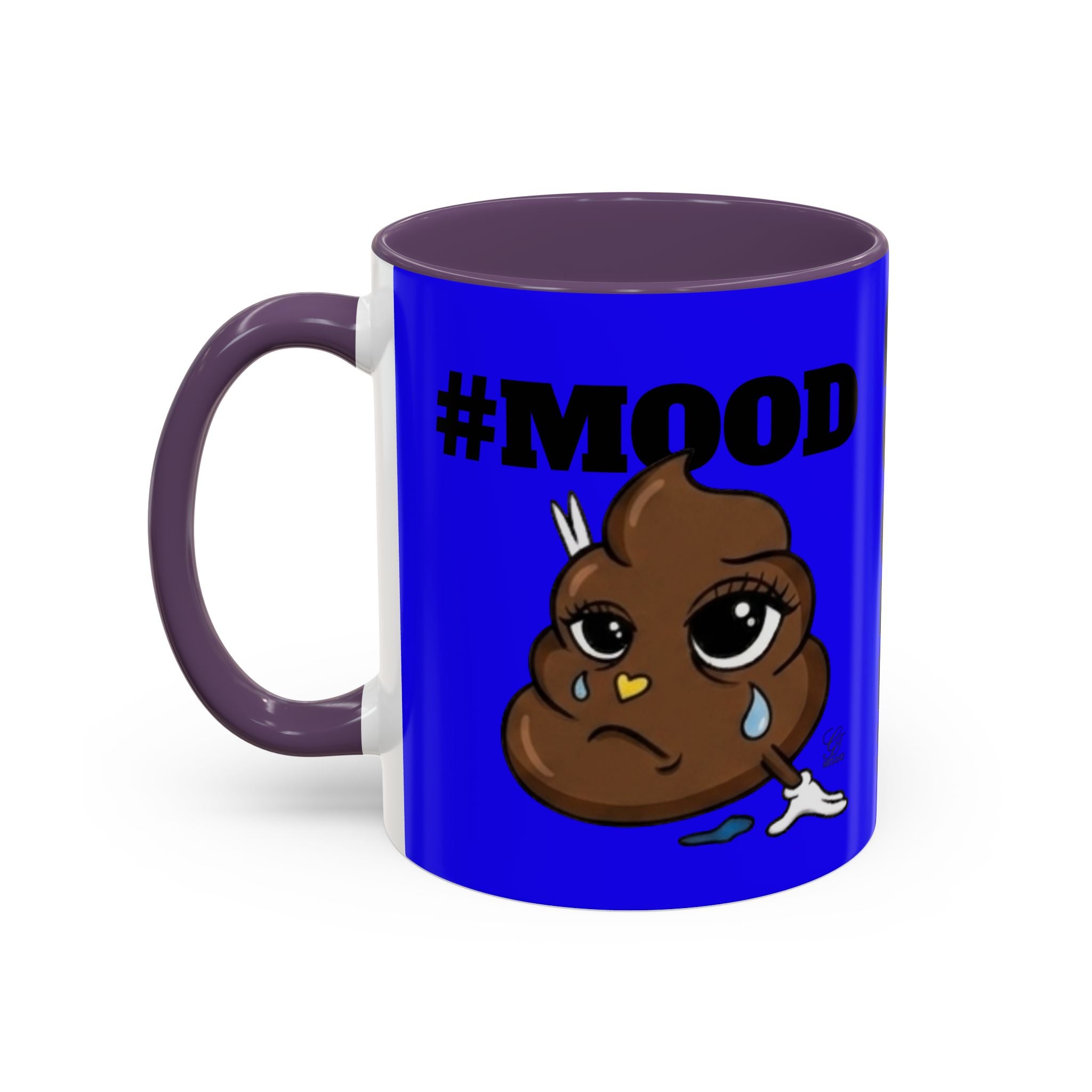 #MOOD Poop Emoji Retro Blue Accent Coffee Mug – Funny Blue 11/15oz Gift by GT Artland