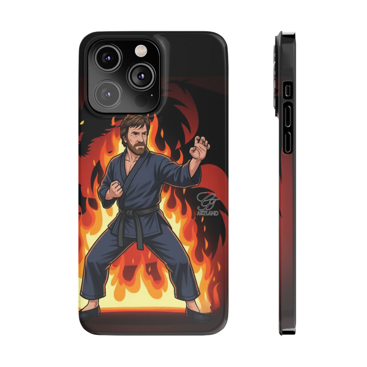 Martial Artist Illustration Slim Phone Case | Karate Fighter Flames by GT Artland