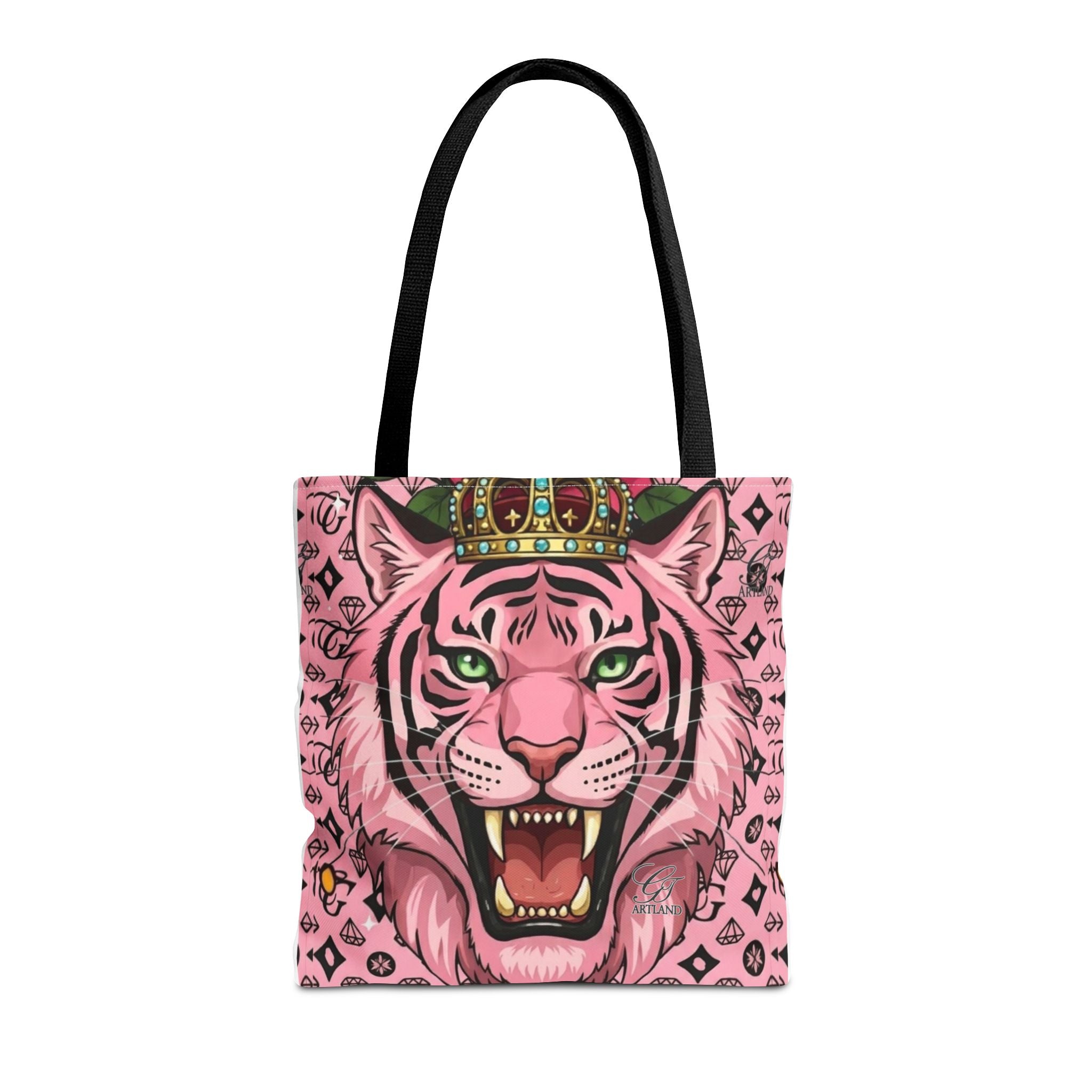 Pink Crowned Designer Elite Tiger Tote Bag — Bold Feminine Statement Shopper by GT Artland