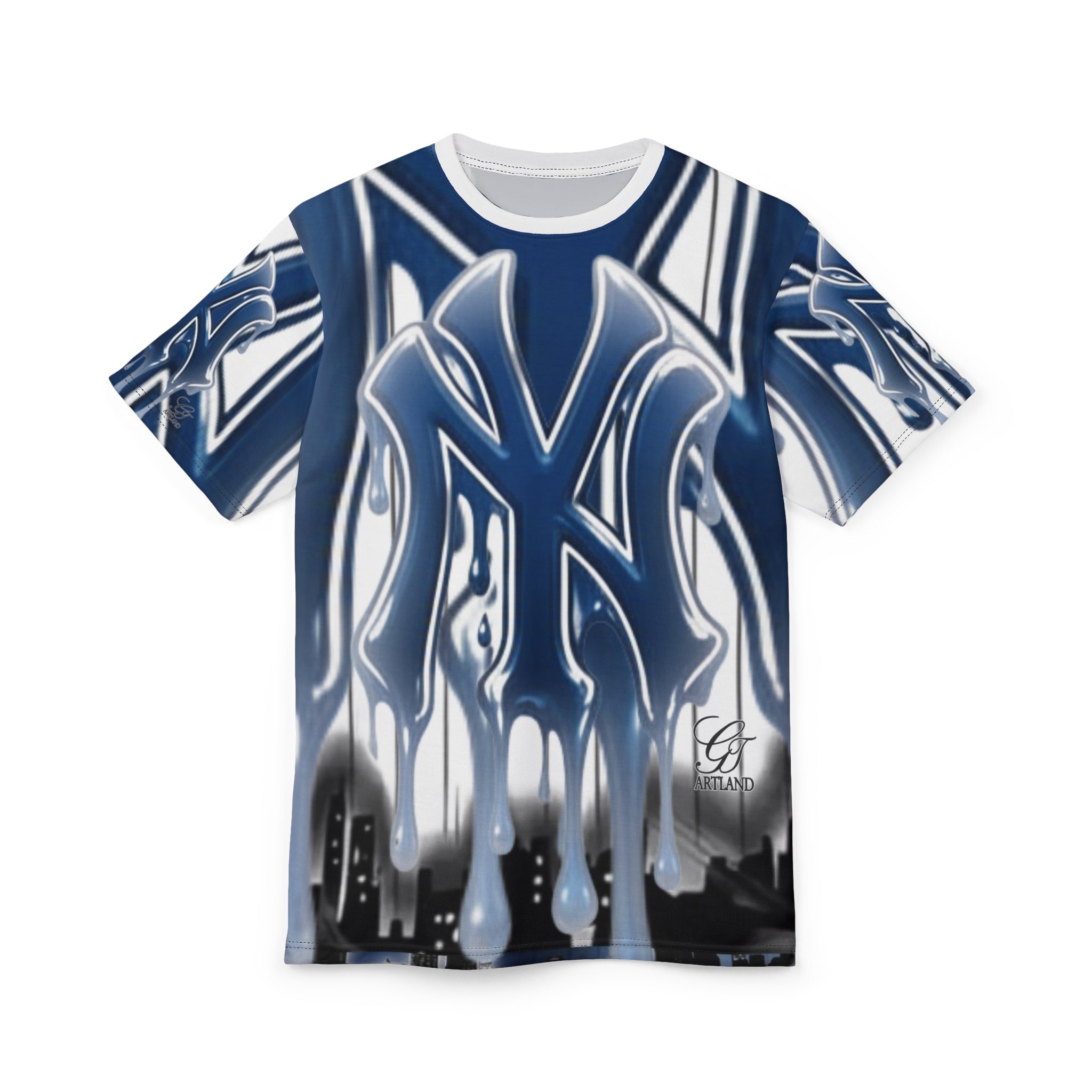 Yank Drip High Speed Drift Designer Dripping NY Logo Tee |Baseball Cityscape by GT Artland