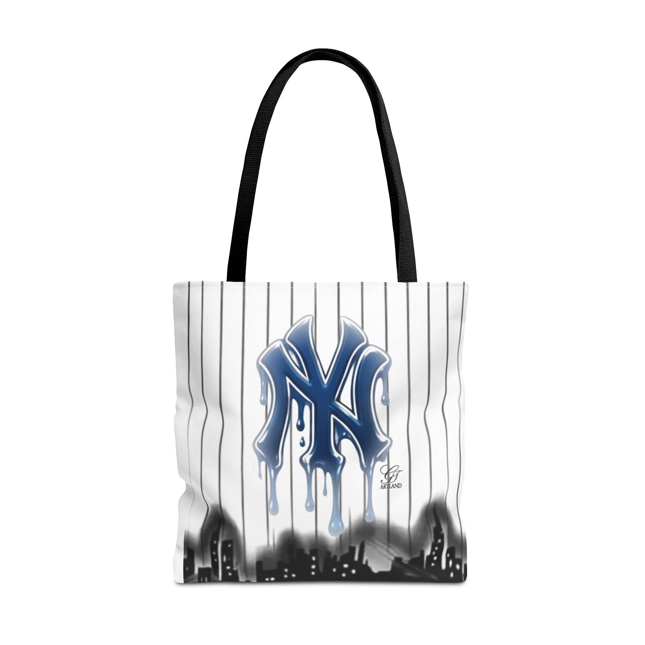 Drip NY Fan Gear Logo Pinstripe Tote Bag — Urban Baseball Cityscape by GT Artland