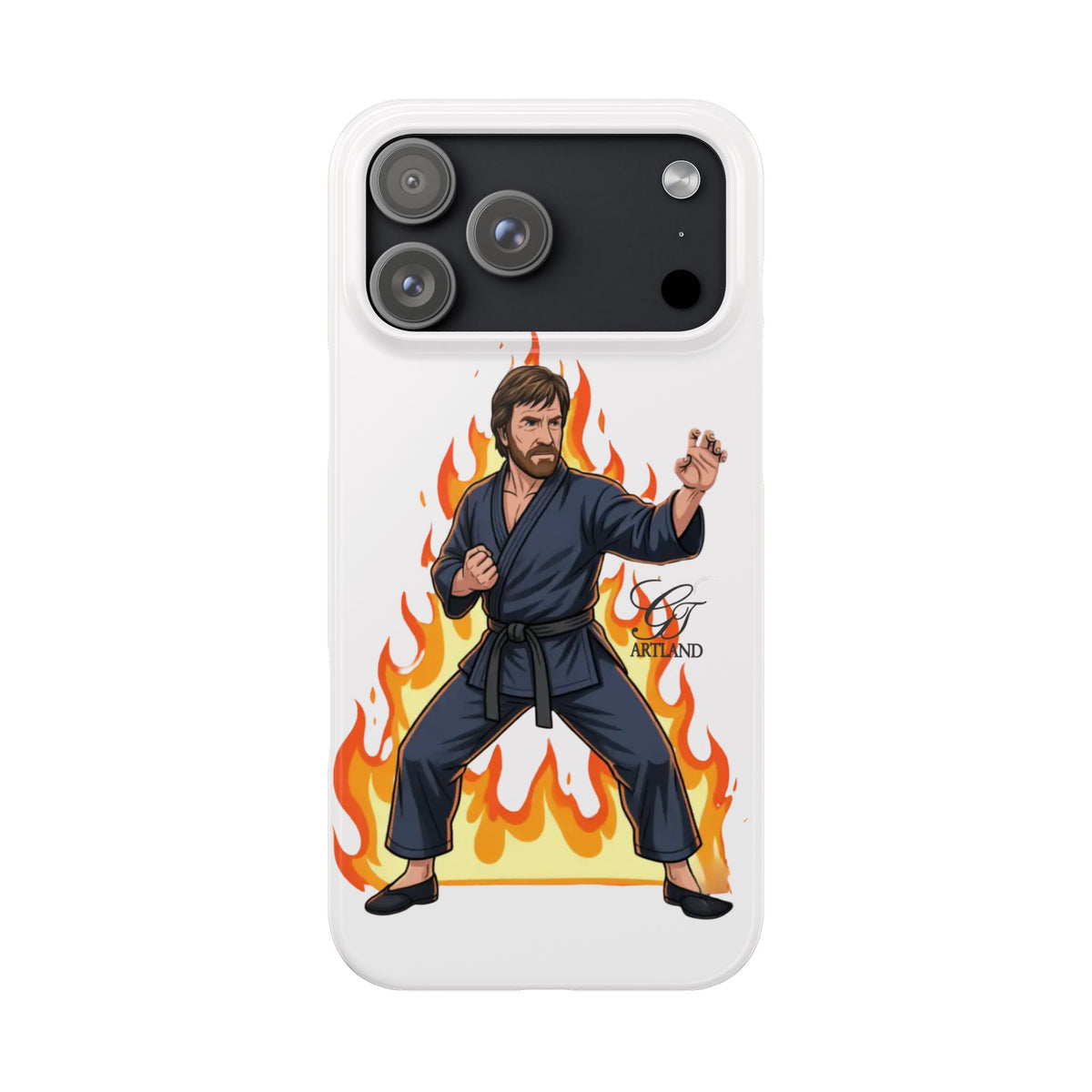 Karate Master Chuck Norris Illustration Slim Phone Case | Martial Arts Flames by GT Artland