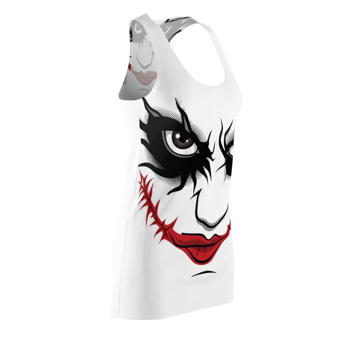Evil Clown Face Black Smudge Red Lipstick Designer Airbrush Racerback Dress by GT Artland