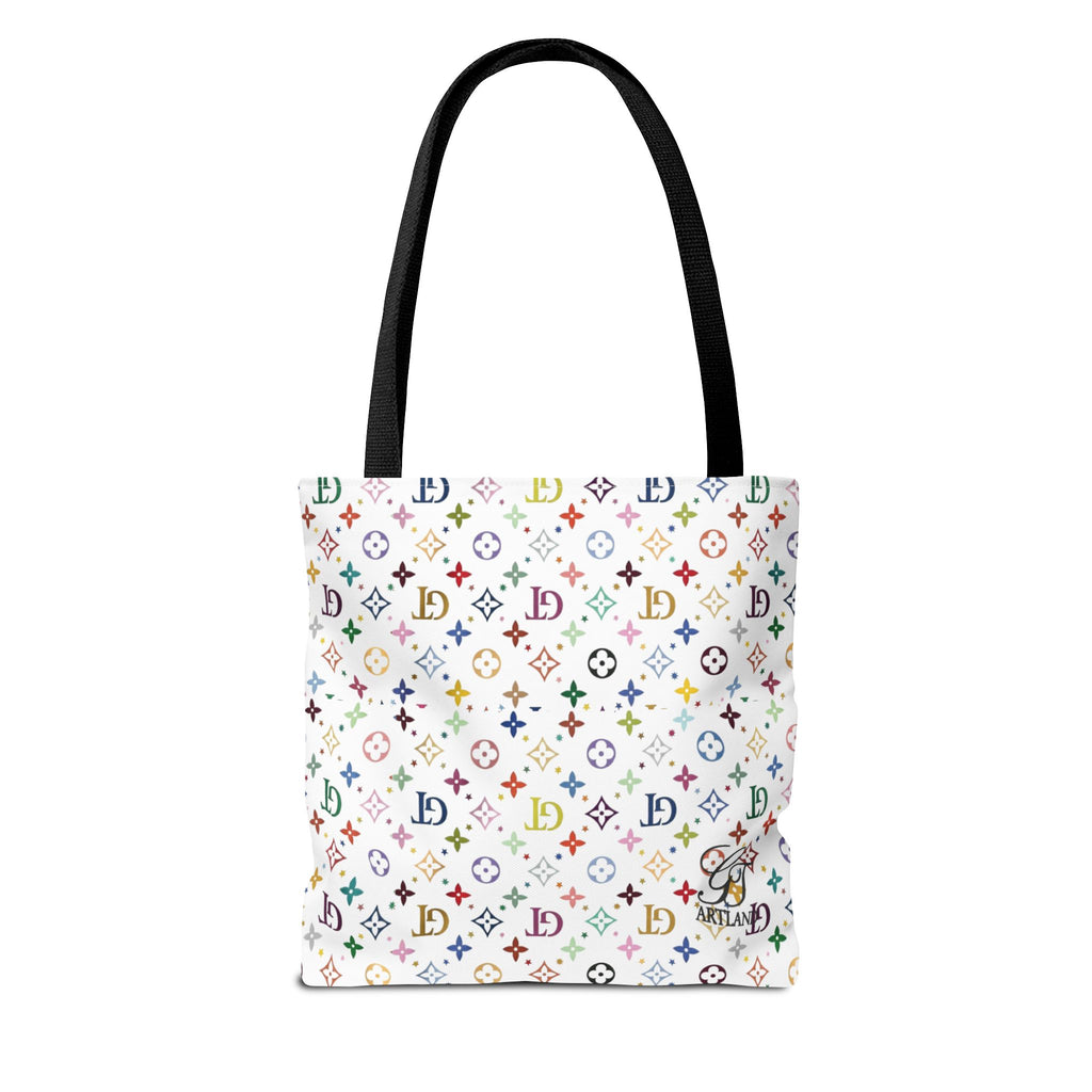 Monogram Rainbow Designer Elite Pattern Tote Bag – Colorful All-Over Print Everyday Tote by GT Artland