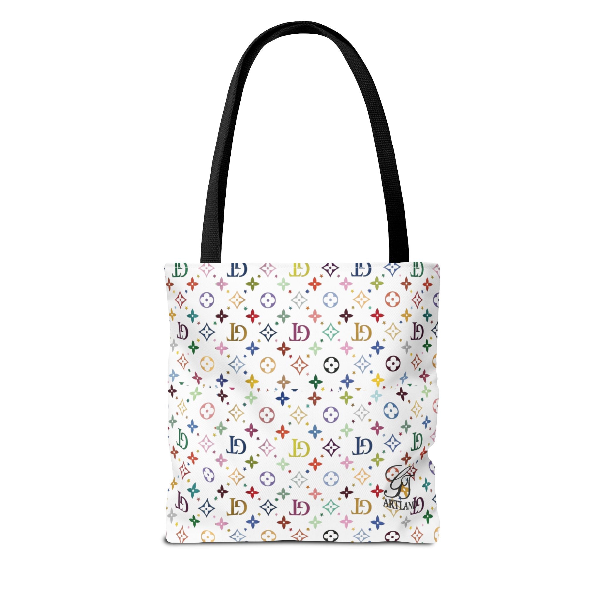 Monogram Rainbow Designer Elite Pattern Tote Bag – Colorful All-Over Print Everyday Tote by GT Artland