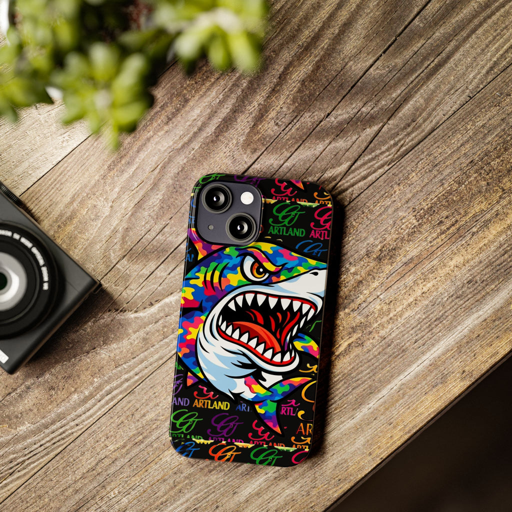 Colorful Shark GT Illustration Slim Phone Case | Neon Graffiti Pattern by GT Artland