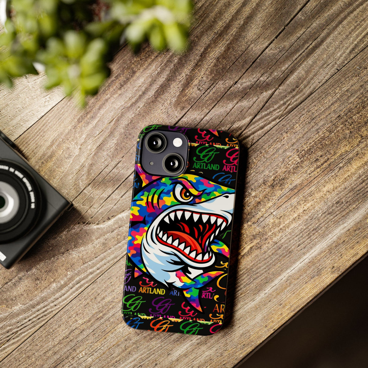 Colorful Shark GT Illustration Slim Phone Case | Neon Graffiti Pattern by GT Artland