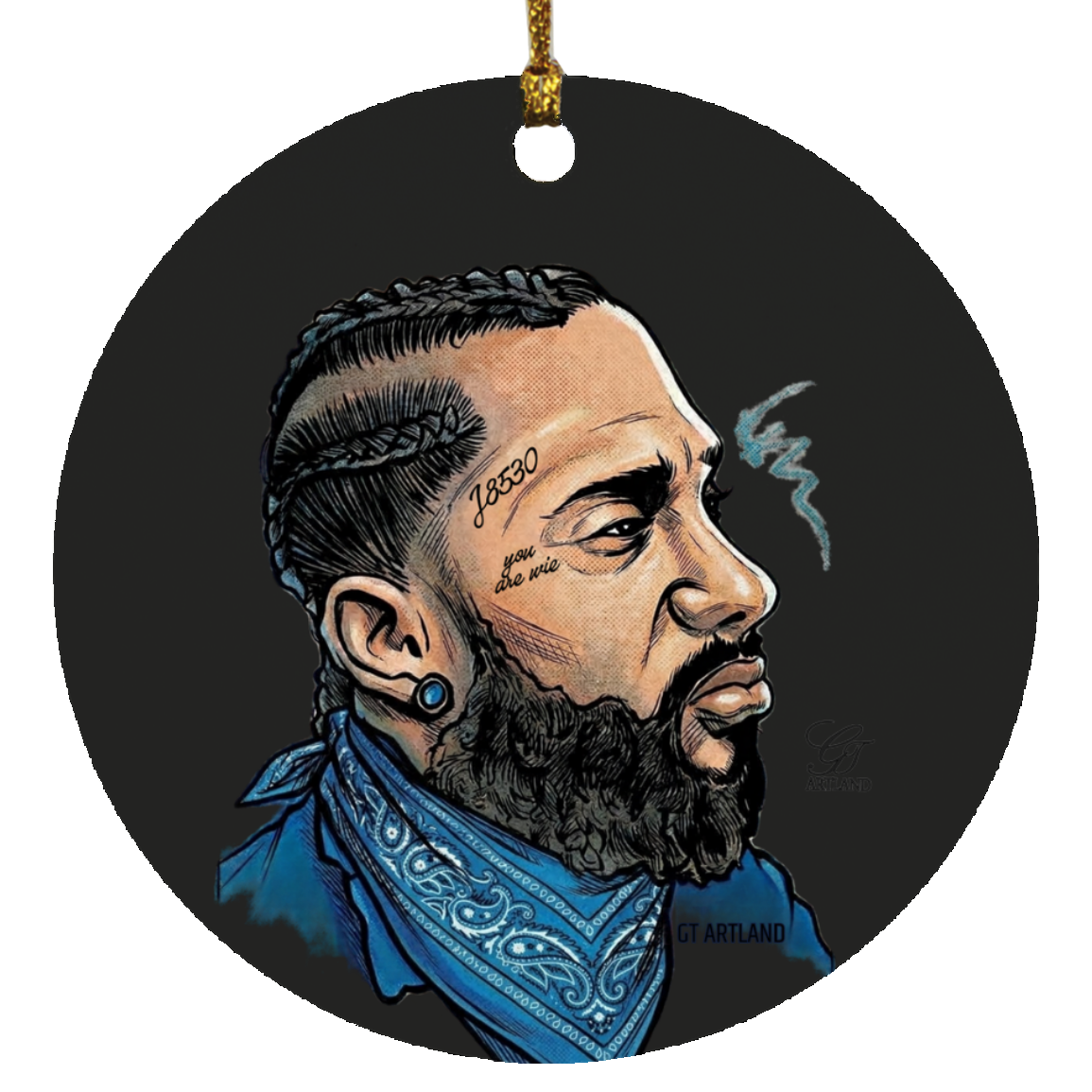 Nipsey Airbrush Iconic rap Mogul SUBORNC Circle Ornament by GT Artland