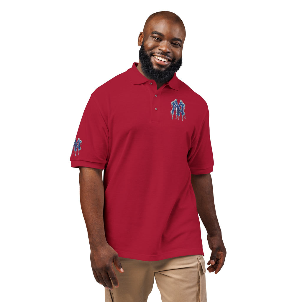 Blue Designer NYC Fan Drip NY Logo Polo Shirt by GT Artland