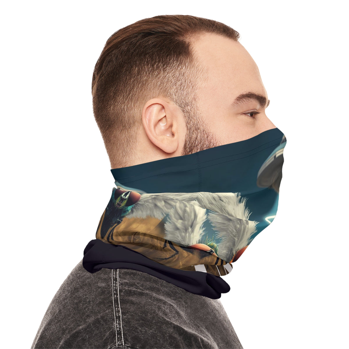 UAP Flying Insects with UFO Halo Neck Gaiter | Alien Mask Neckwear Design