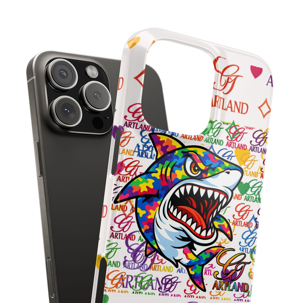 Colorful Designer Shark GT Illustration Slim Phone Case | Rainbow Logo Pattern by GT Artland