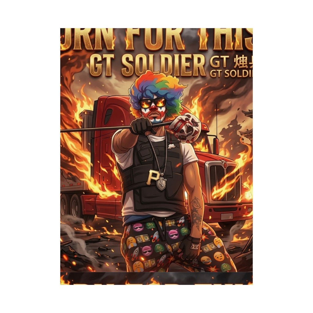 GT Soldier Clown Poster — Fiery Gamer Art Matte Vertical Print by GT Artland