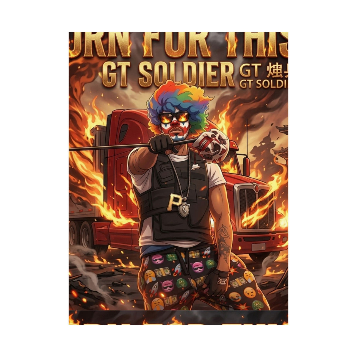 GT Soldier Clown Poster — Fiery Gamer Art Matte Vertical Print by GT Artland
