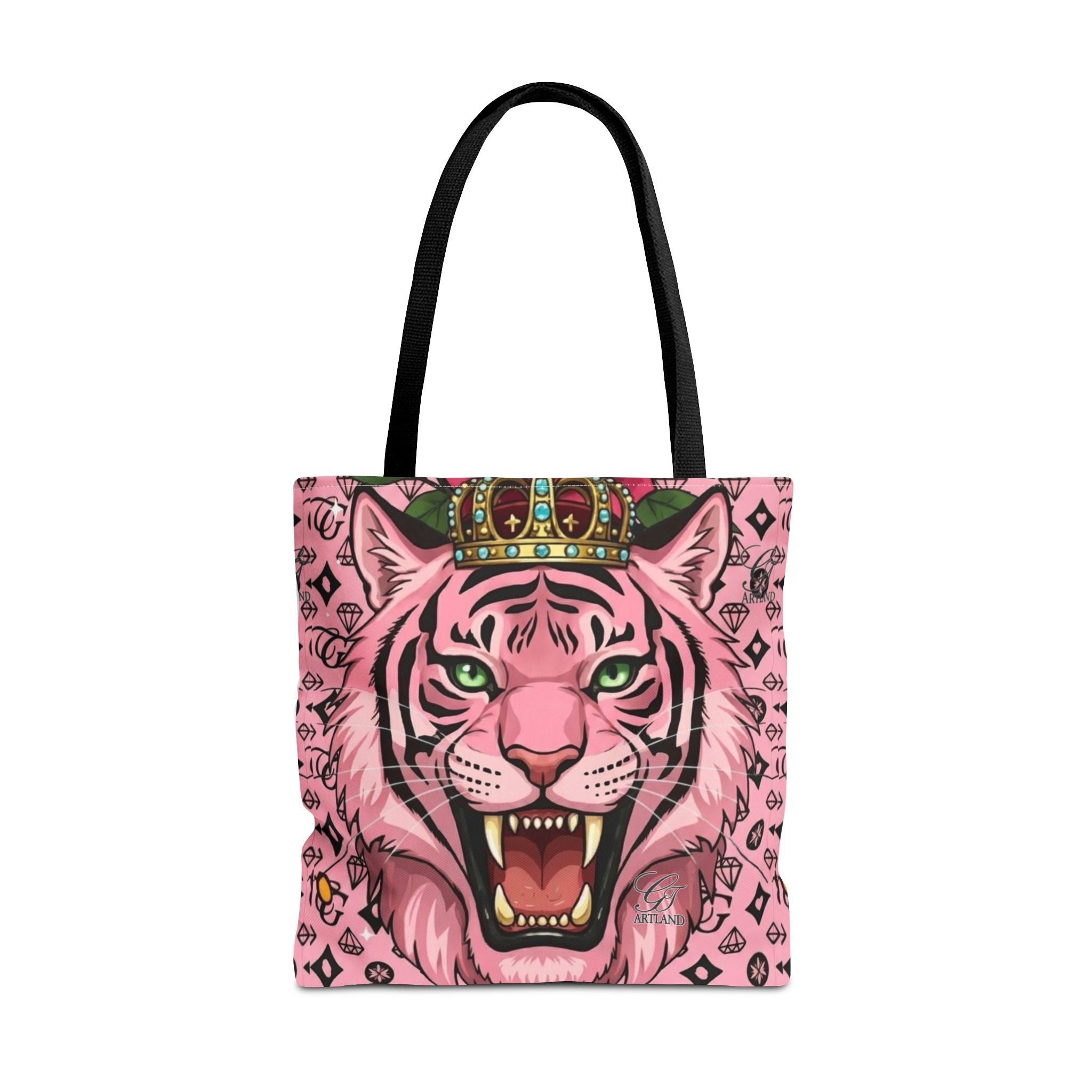 Pink Crowned Designer Elite Tiger Tote Bag — Bold Feminine Statement Shopper by GT Artland