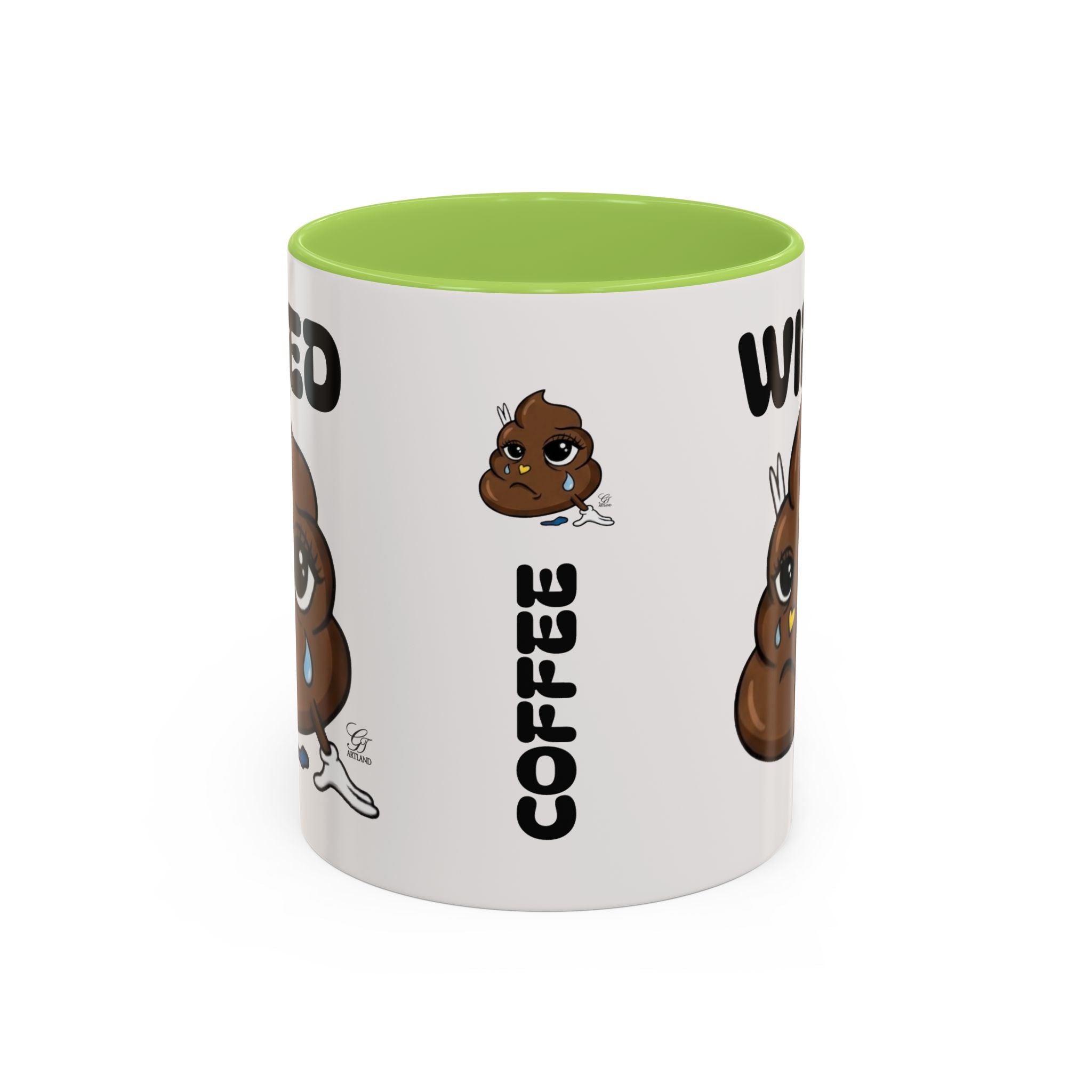 Wired Coffee Mug — Funny Poop Emoji Design Accent Mug (11/15 oz) by GT Artland