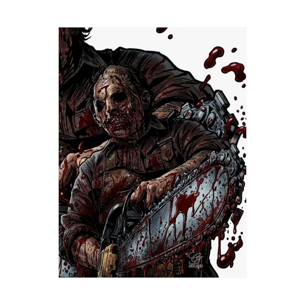 Leatherface Chainsaw Poster Matte Vertical | Horror Movie Art, Bloody Slasher Print by GT Artland