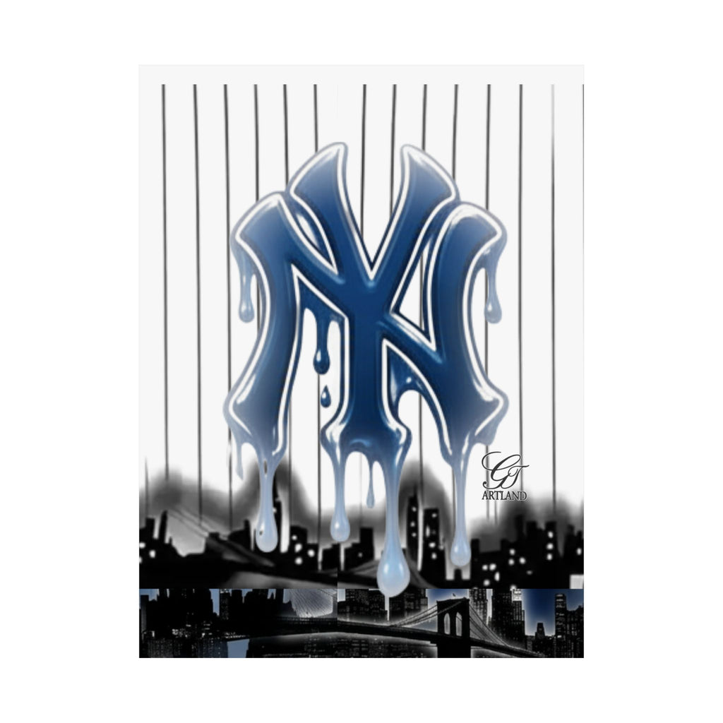 Dripping NY Logo Matte Vertical Poster | Baseball Pinstripe Art by GT Artland