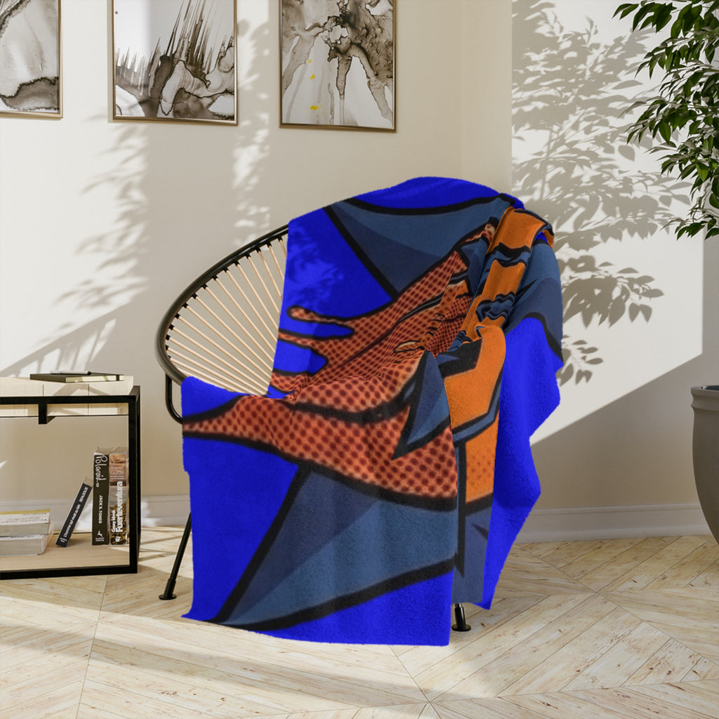 NYC Basketball Drip Velveteen Microfiber Blanket | Orange Blue Hoop Design