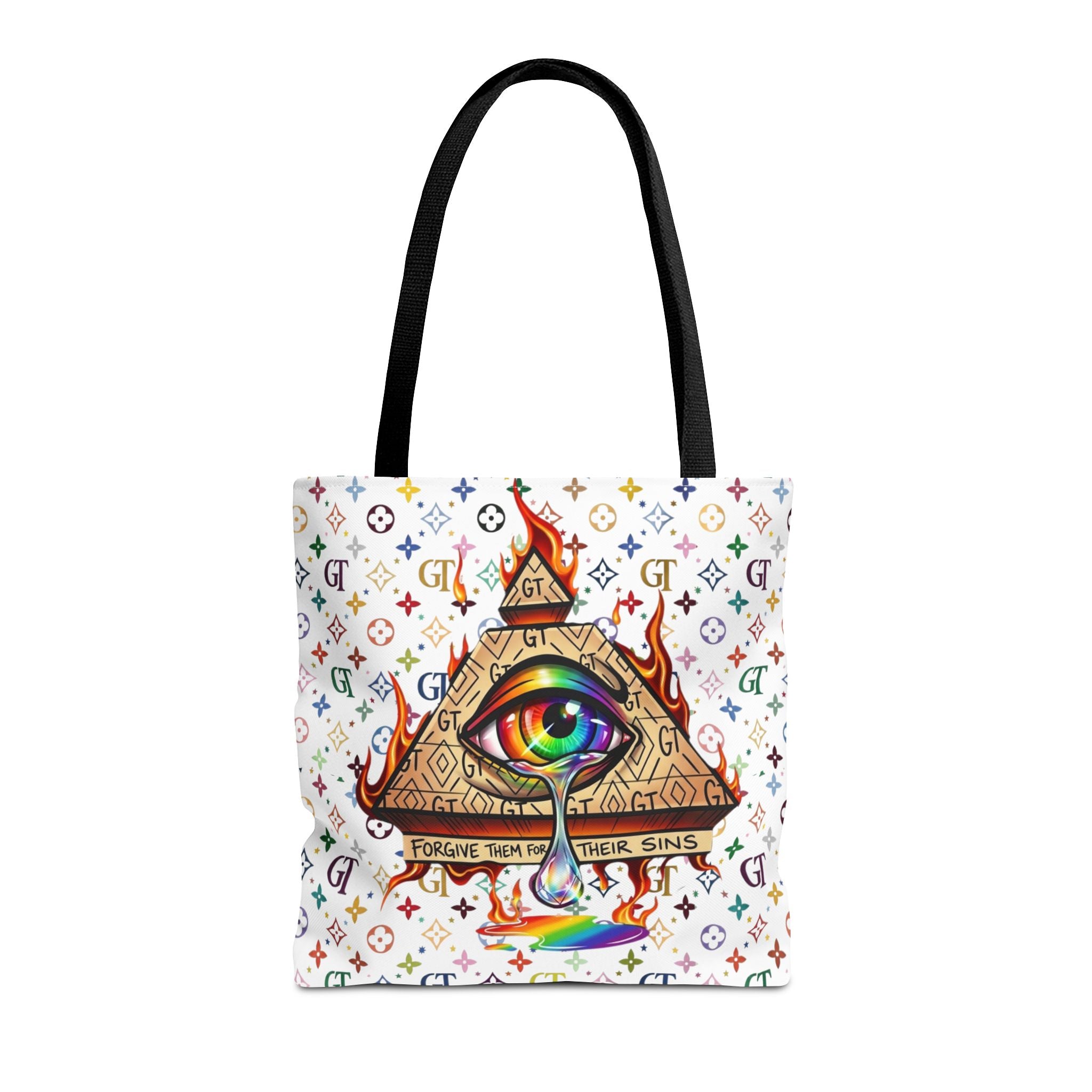 All-Seeing Eye Rainbow Pyramid Tote Bag — Forgive Them For Their Sins by GT Artland