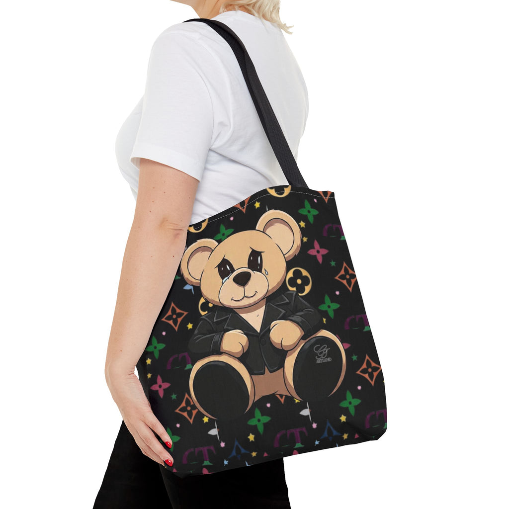 Elite Black Urban Designer Teddy Bear Monogram Tote Bag by GT Artland
