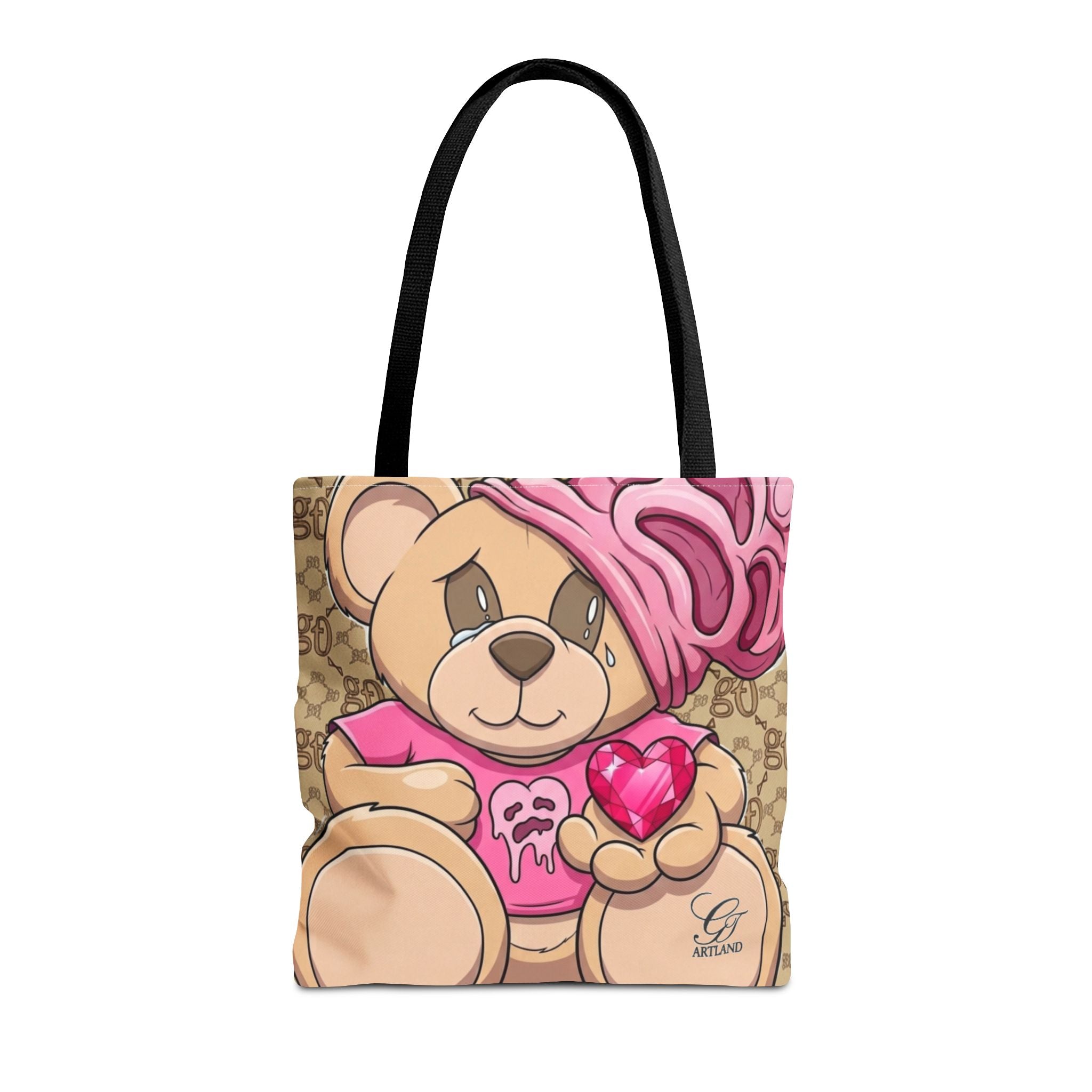 Cute Teddy Heart Tote Bag – Pink Teddy Holding Tote Bag by GT Artland