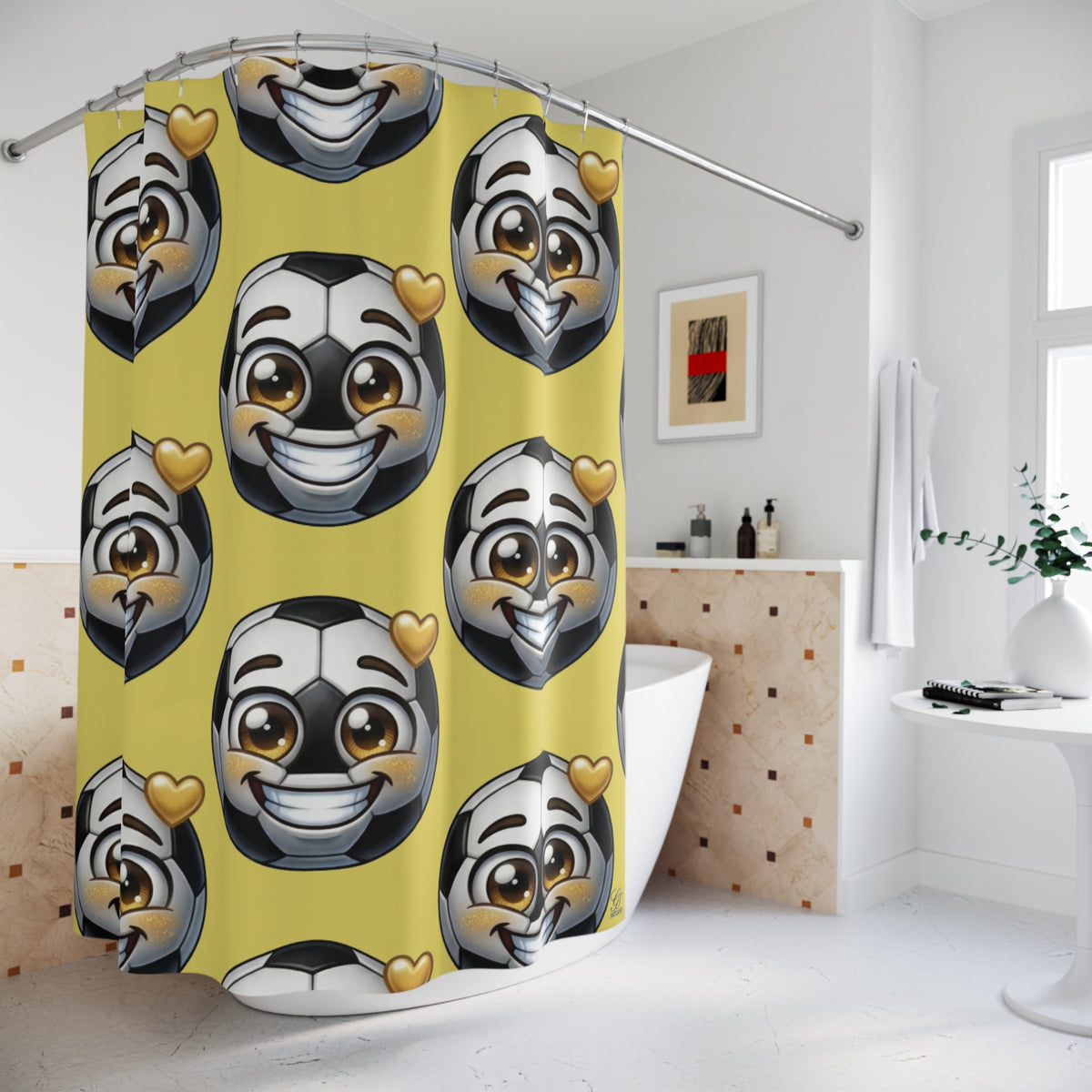 Smiling Soccer Ball Shower Curtain | Bathroom Decor