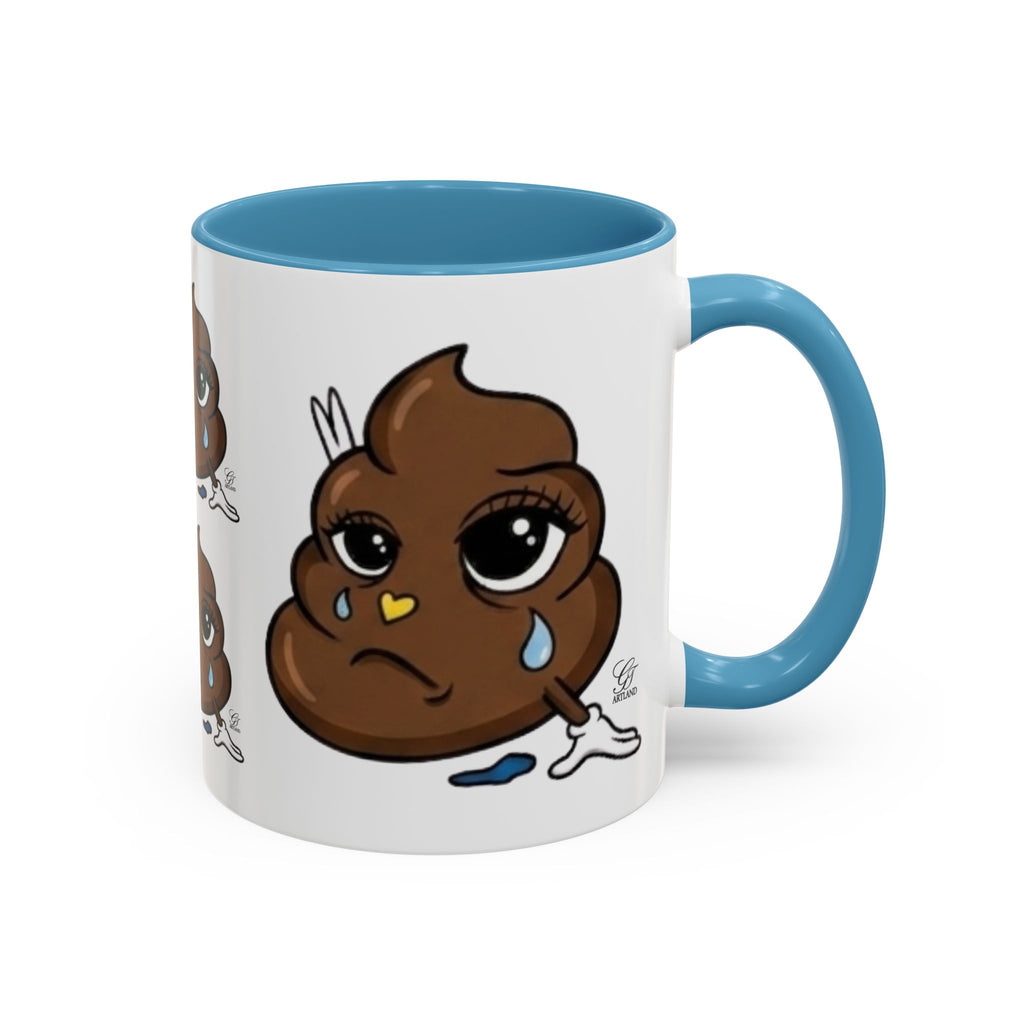 Sad Poop Emoji Coffee Mug — Funny Kawaii Gag Gift Accent Mug by GT Artland