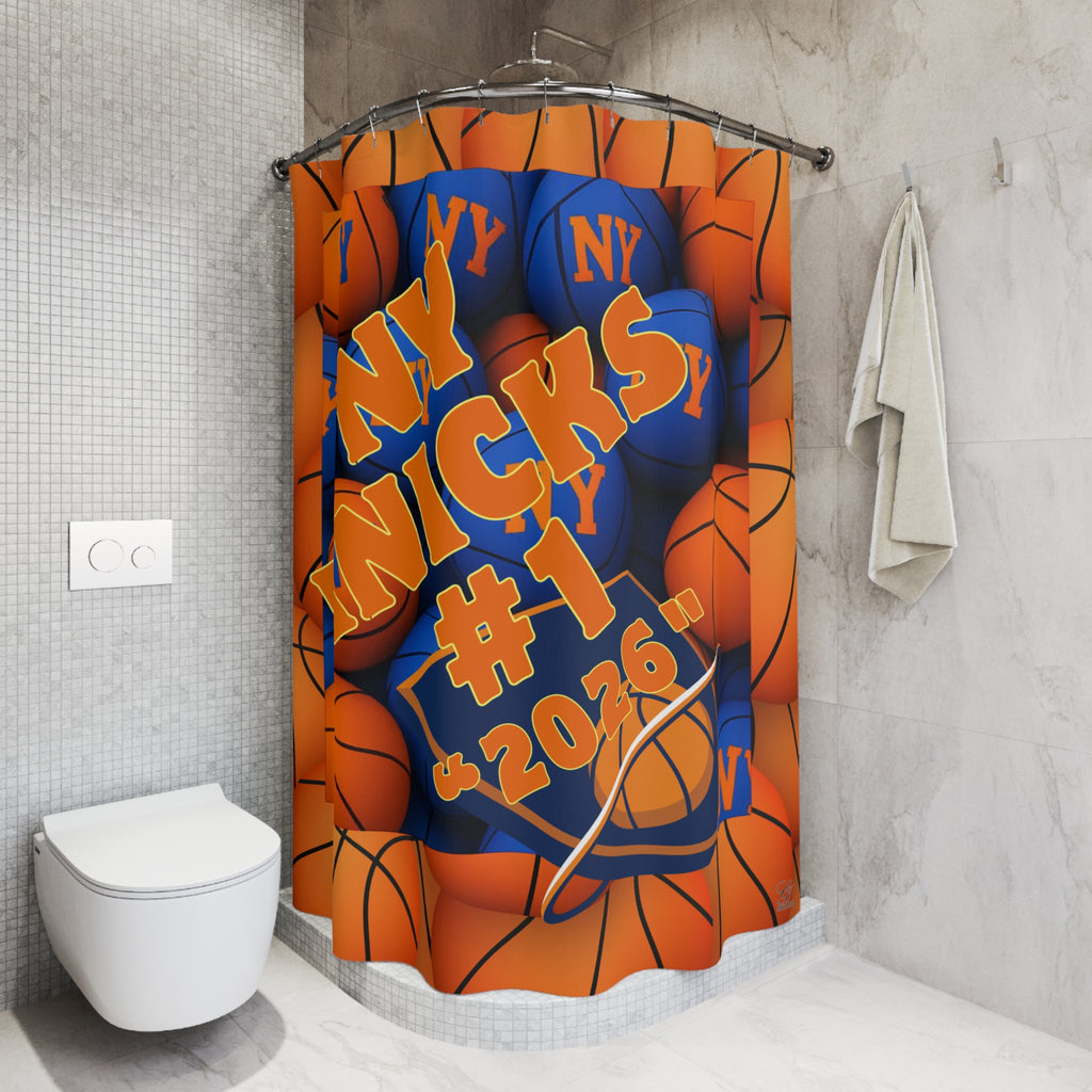 Orange and Blue Basketball Shower Curtain