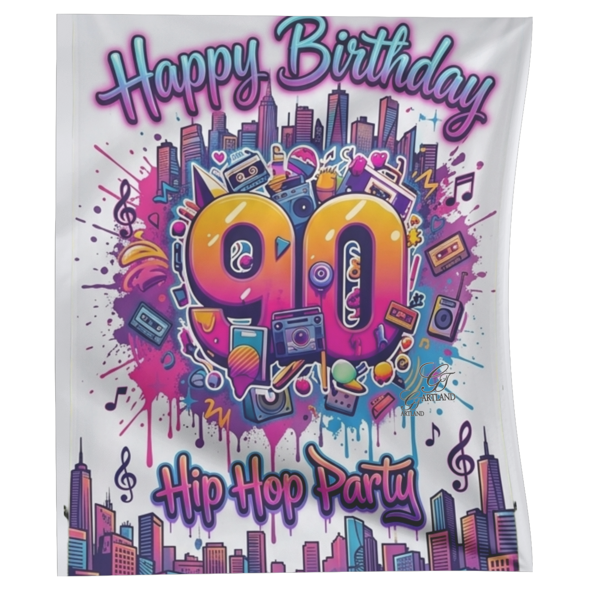 90s Happy Birthday Airbrush Designer Colorful Fun Backdrop Tapestry by GT Artland