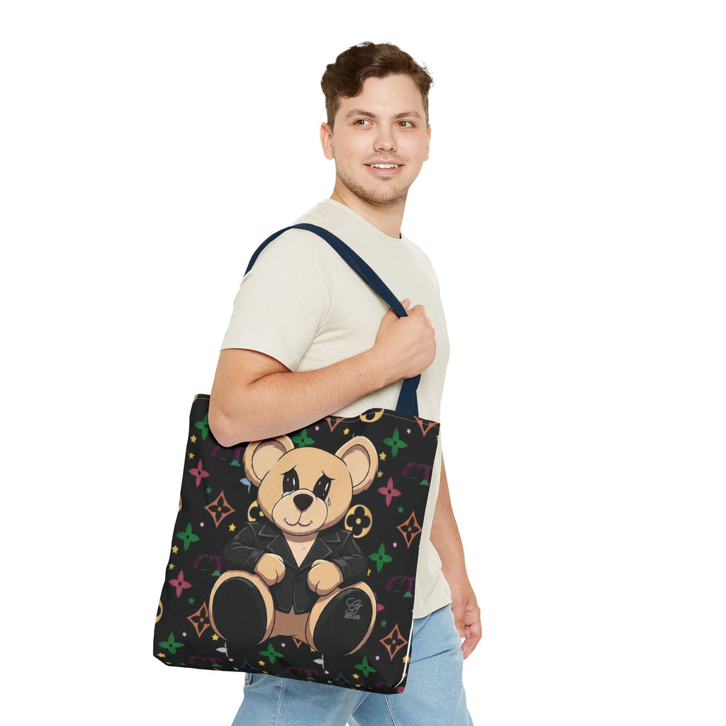 Elite Black Urban Designer Teddy Bear Monogram Tote Bag by GT Artland