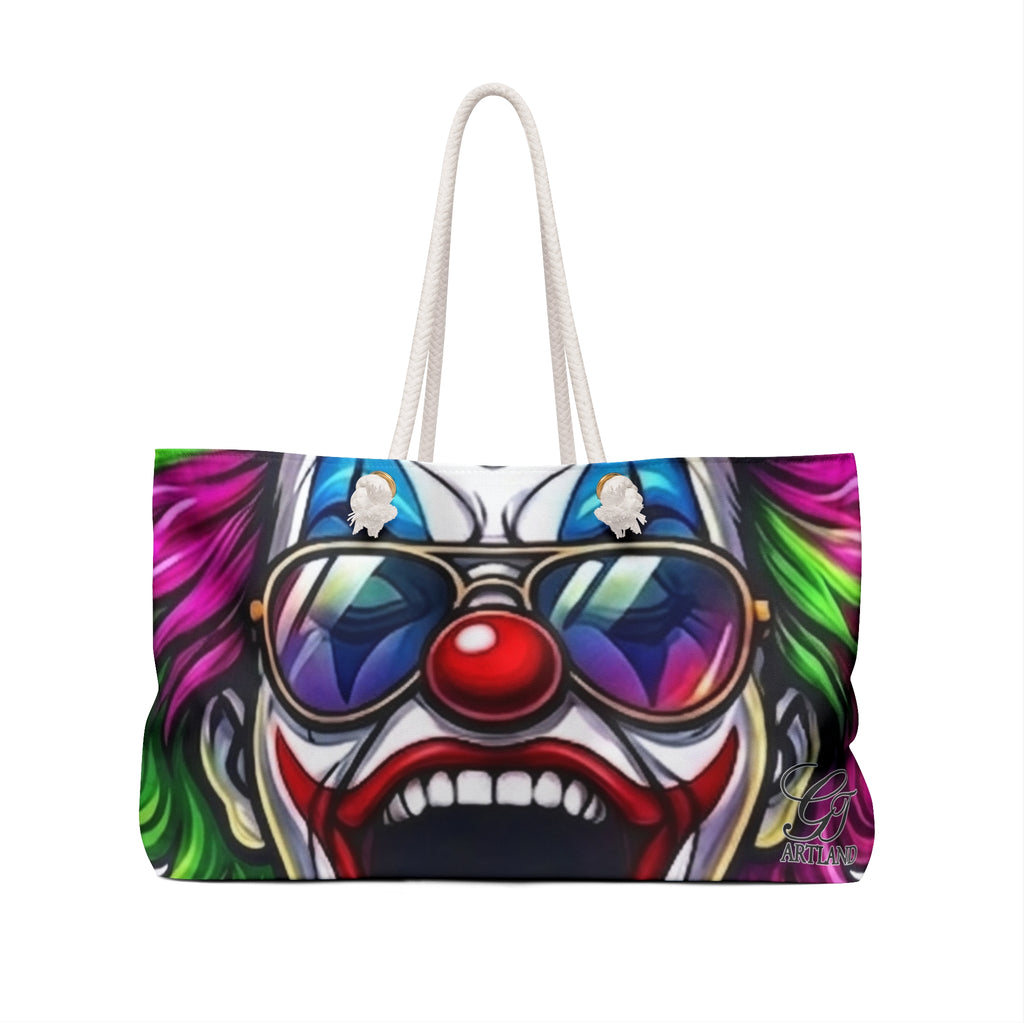 GT SOLDIER Colorful Clown Face Weekender Bag | Neon Artwork, Bold Carnival Tote by GT Artland
