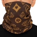 Brown Exotic Designer Patterned Neck Gaiter — Gold Diamond & Gem Repeat by GT Artland