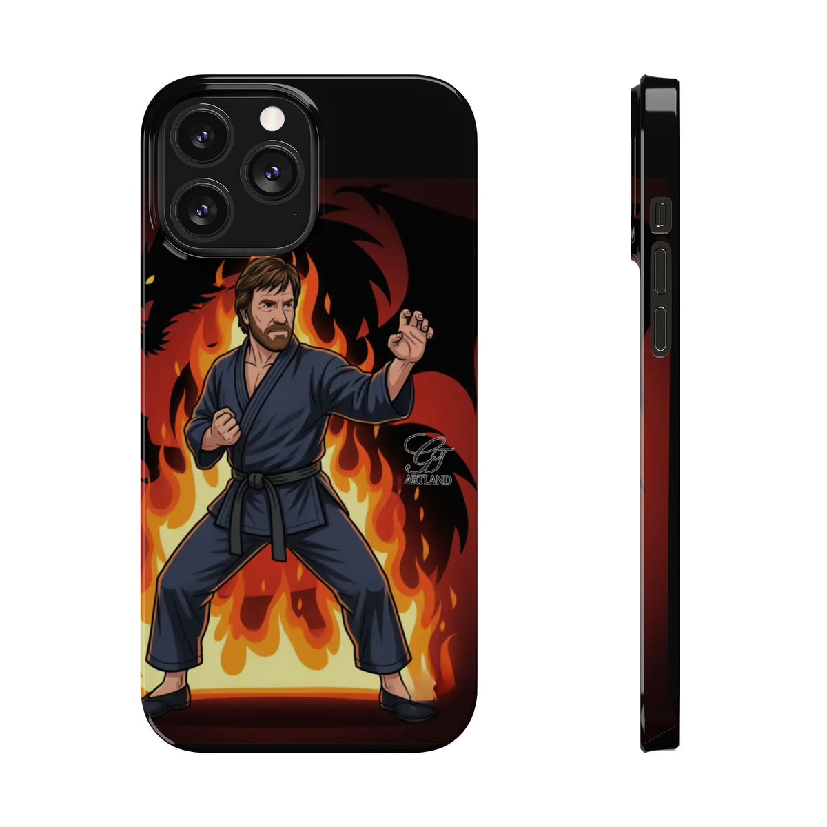 Martial Artist Illustration Slim Phone Case | Karate Fighter Flames by GT Artland