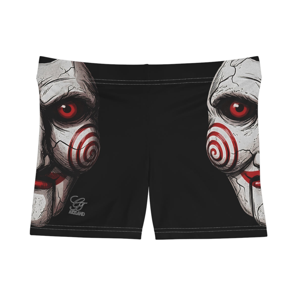 Horror Puppet Face Women's Shorts | Creepy Red Spiral Mask