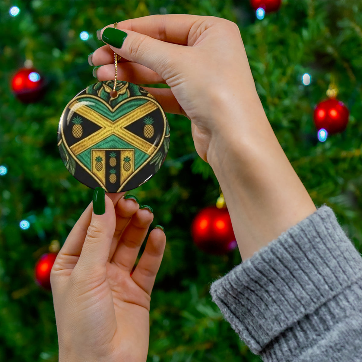 Jamaica Pineapple Heart Ceramic Ornament — Round Christmas Tree Decoration by GT Artland