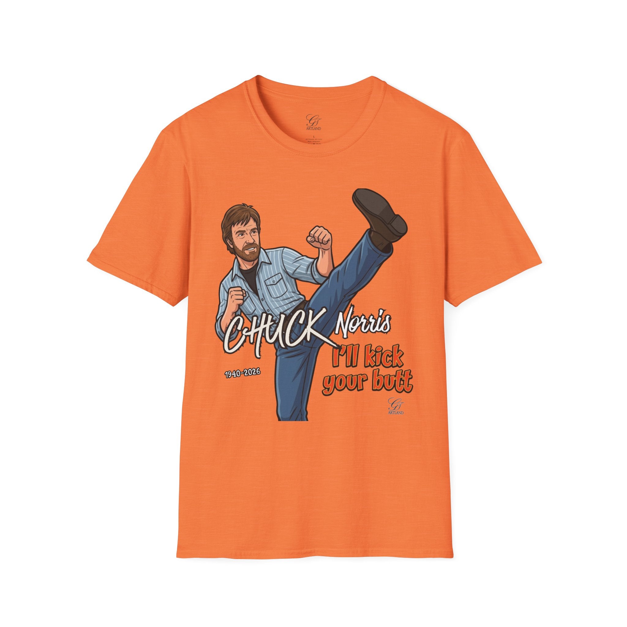 Chuck Norris Kick Illustration T-Shirt | I'll Kick Your Butt text by GT Artland