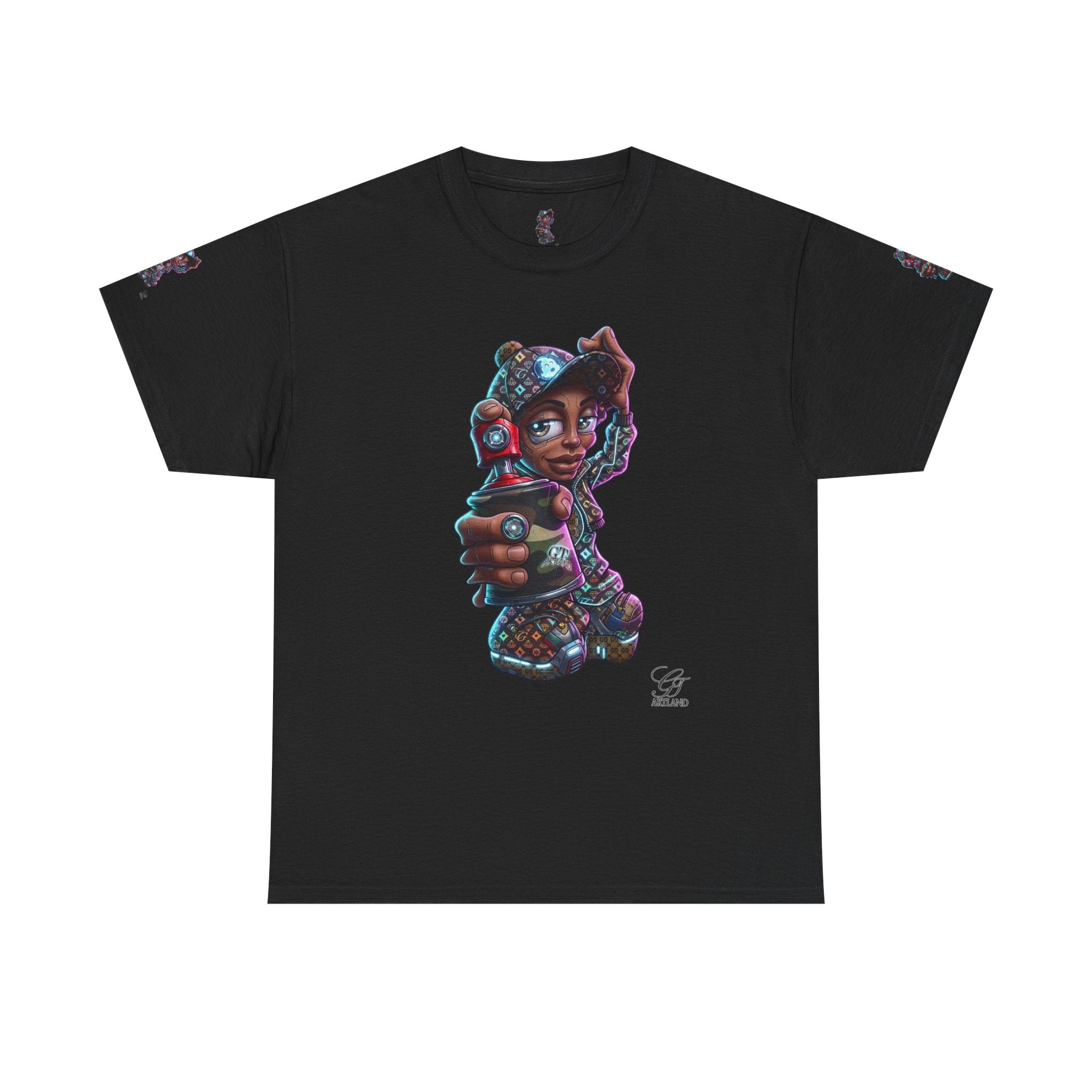 Ebony Futuristic Urban Spray Can Kid Gamer Tee - Cute Streetwear Graphic T-Shirt by GT Artland