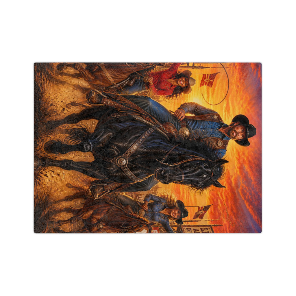 Cowboy Riders Blanket | Western Rodeo Sunset Velveteen Microfiber Blanket