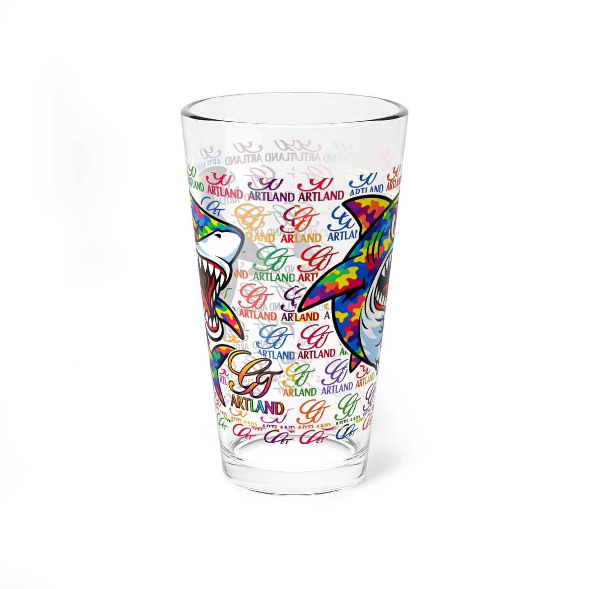 Colorful Shark GT Illustration Mixing Glass by GT Artland