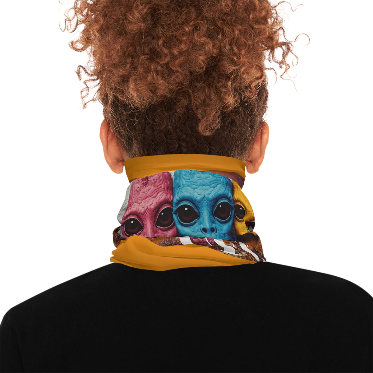 Triple Alien Heads UFO neck gaiter | colorful extraterrestrial face print