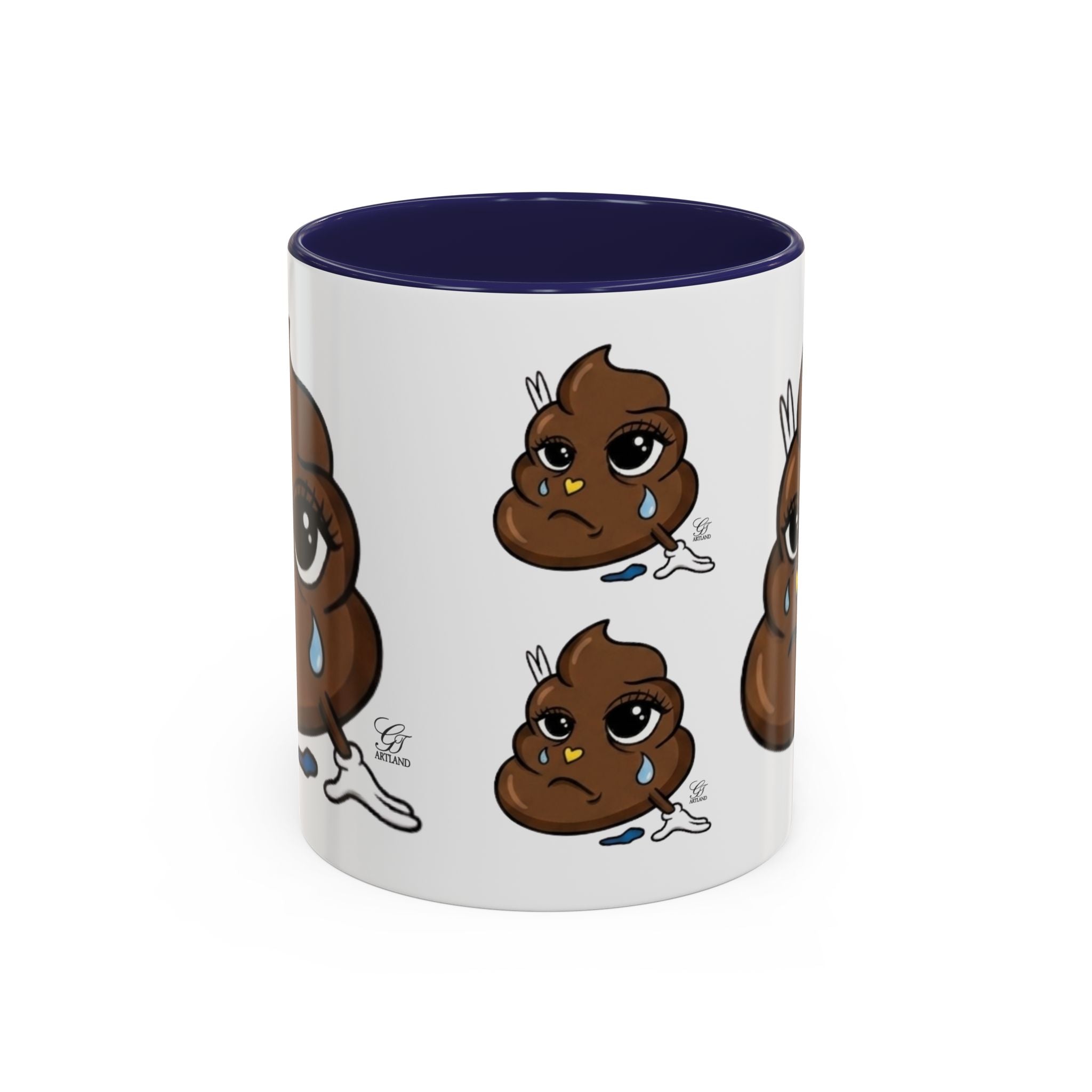 Sad Poop Emoji Coffee Mug — Funny Kawaii Gag Gift Accent Mug by GT Artland