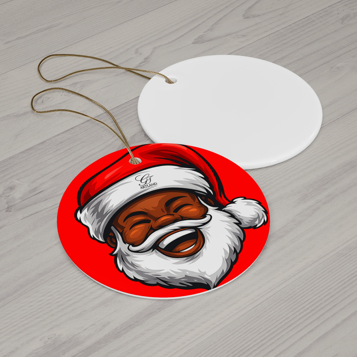 Joyful Santa Ornament Ceramic Ornament | Round, Oval, Heart, Square by GT Artland