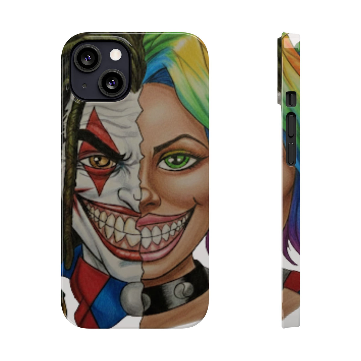 Crazy Couple Clown and Girl Half and Half 2 Faced Illustration Slim Phone Case | by GT Artland